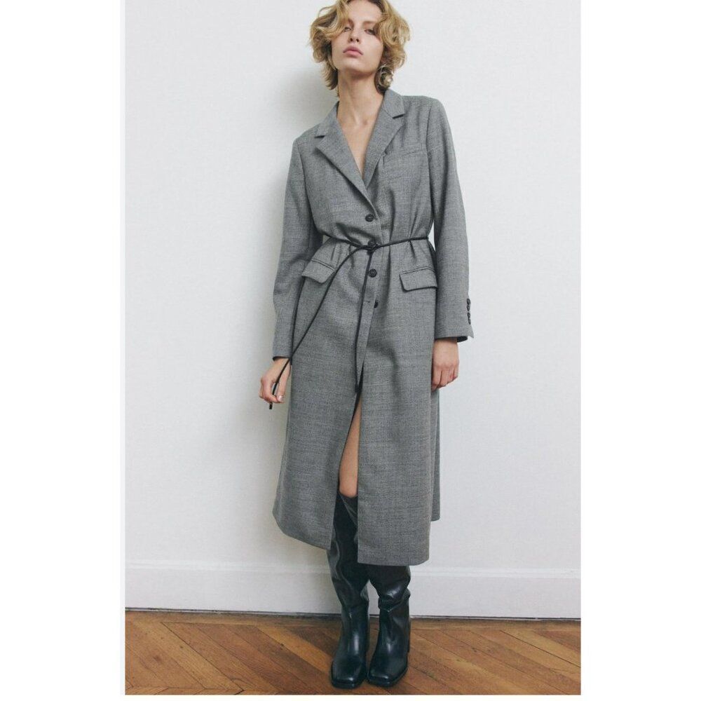 Zara Women Wool Long Frock Coat Overcoat Jacket M Medium Gray 9260/514 NWT